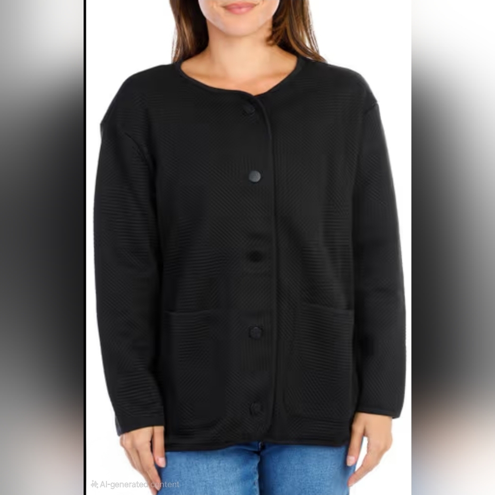 Classic Black Solid Quilted Jacket - image 4